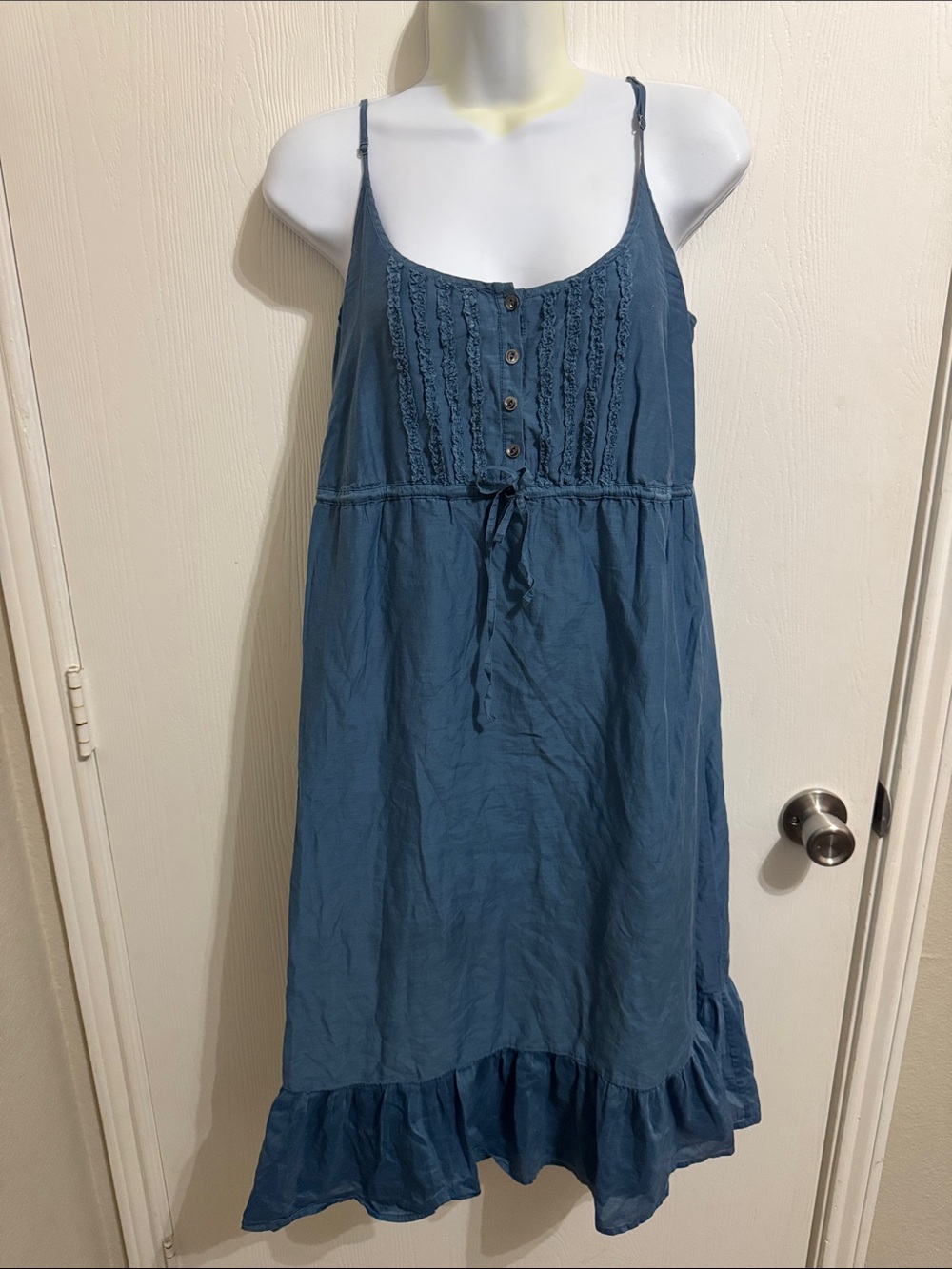 TOMMY BAHAMA Women Small Blue Adjustable Spaghetti Straps Ruffle‎ Shift Dress